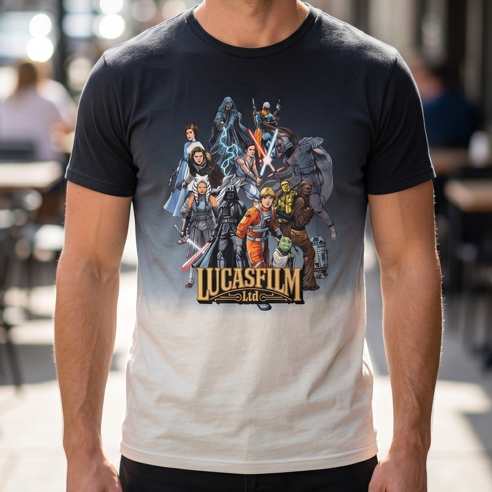 Star Wars Our Universe Ombre Graphic Tee Lucasfilm Character Collage Black White